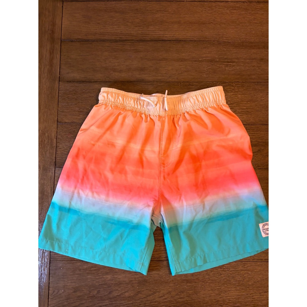 Abercrombie Kids Swim Trunks Boys 13/14 Ombre Sunset Orange Teal Board Shorts